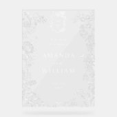 ブルーエレガントガーデンフランスのフローラ結婚ズ歓迎 アクリルサイン (正面)