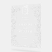 ブルーエレガントガーデンフランスのフローラ結婚ズ歓迎 アクリルサイン (傾斜)