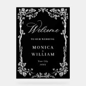 ブルーエレガントガーデンフランスのフローラ結婚ズ歓迎 アクリルサイン (正面)