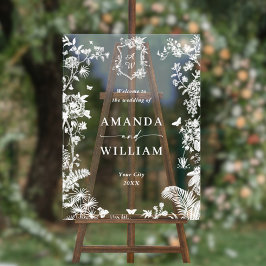 ブルーエレガントガーデンフランスのフローラ結婚ズ歓迎 アクリルサイン