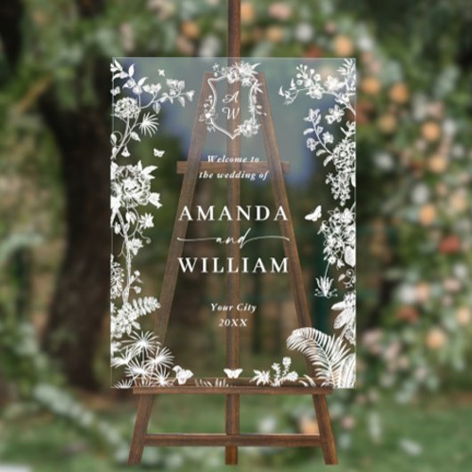 ブルーエレガントガーデンフランスのフローラ結婚ズ歓迎 アクリルサイン