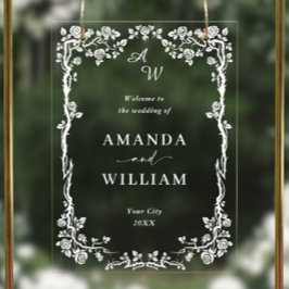 ブルーエレガントガーデンフランスのフローラ結婚ズ歓迎 アクリルサイン