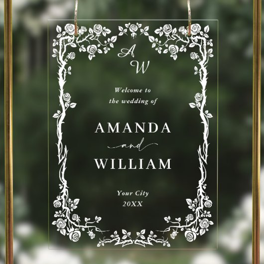 ブルーエレガントガーデンフランスのフローラ結婚ズ歓迎 アクリルサイン