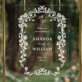 ブルーエレガントガーデンフランスのフローラ結婚ズ歓迎 アクリルサイン