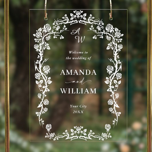 ブルーエレガントガーデンフランスのフローラ結婚ズ歓迎 アクリルサイン