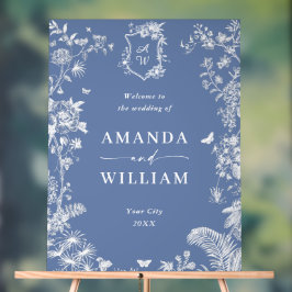 ブルーエレガントガーデンフランスのフローラ結婚ズ歓迎 アクリルサイン