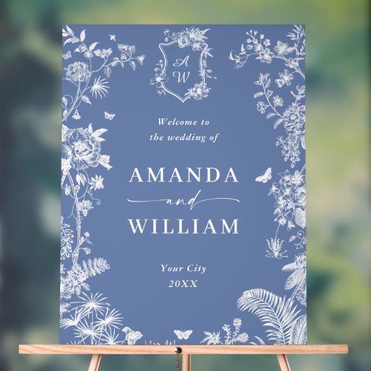 ブルーエレガントガーデンフランスのフローラ結婚ズ歓迎 アクリルサイン (ニュートラル)