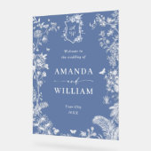 ブルーエレガントガーデンフランスのフローラ結婚ズ歓迎 アクリルサイン (傾斜)