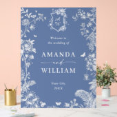 ブルーエレガントガーデンフランスのフローラ結婚ズ歓迎 アクリルサイン (ウェディング)