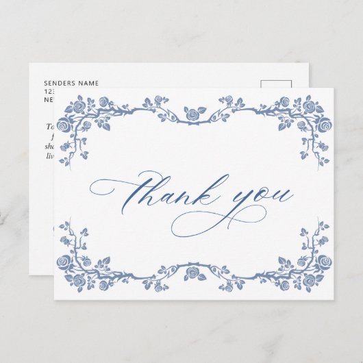 ブルーエレガントガーフランスのデンありがとう ポストカード (正面/裏面)