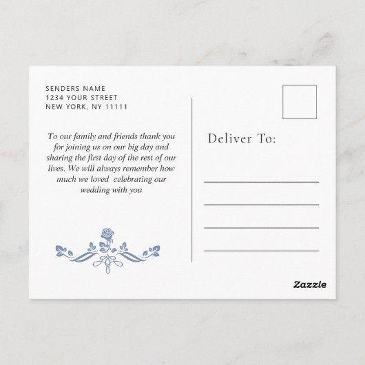 ブルーエレガントガーフランスのデンありがとう ポストカード (裏面)