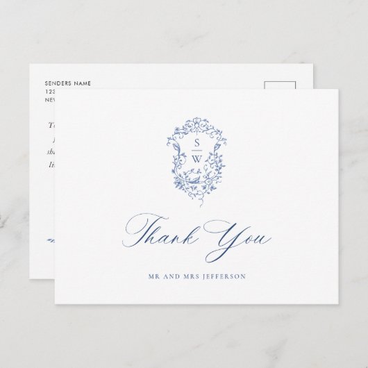 ブルーエレガントガーフランスのデンフローラありがとう ポストカード (正面/裏面)