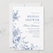 ブルーエレガントガーフランスのデンフローラブライダルシャワー 招待状 (正面)
