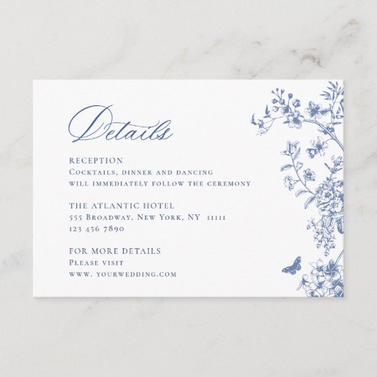 ブルーエレガントガーフランスのデンフローラ結婚ズ詳細 エンクロージャーカード (正面)