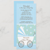 ブルーエレガントキャリッジボーイベビーシャワー招待状 招待状 (正面/裏面)