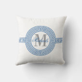ブルーエレガントギリシャ鍵モノグラム枕 クッション (裏面)