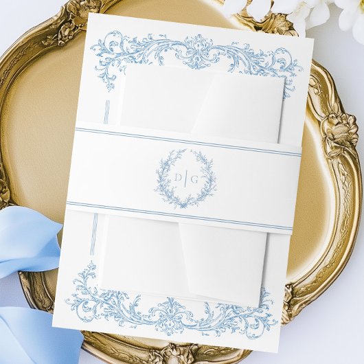 ブルーエレガントクビクトリアンレ結婚式招待状 招待状ベリーバンド