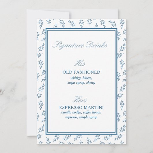 ブルーエレガントクラシックの結婚式カードとギフトサイン (正面)