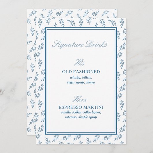 ブルーエレガントクラシックの結婚式カードとギフトサイン (正面/裏面)