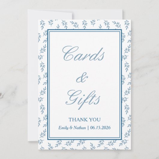 ブルーエレガントクラシックの結婚式カードとギフトサイン (正面)