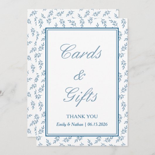 ブルーエレガントクラシックの結婚式カードとギフトサイン (正面/裏面)