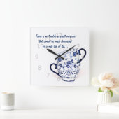 ブルーエレガントクラシックティーカップ スクエア壁時計 (ホーム)