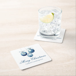 ブルーエレガントクリスマスオーナメント会社パーティー スクエアペーパーコースター
