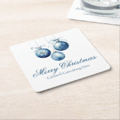 ブルーエレガントクリスマスオーナメント会社パーティー スクエアペーパーコースター (アングル)