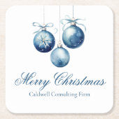 ブルーエレガントクリスマスオーナメント会社パーティー スクエアペーパーコースター (正面)