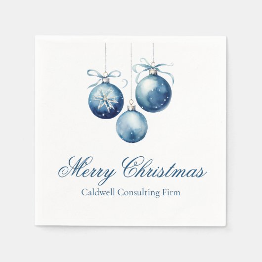 ブルーエレガントクリスマスオーナメント会社パーティー スタンダードカクテルナプキン (正面)