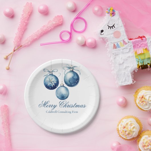 ブルーエレガントクリスマスオーナメント会社パーティー ペーパープレート (パーティー)