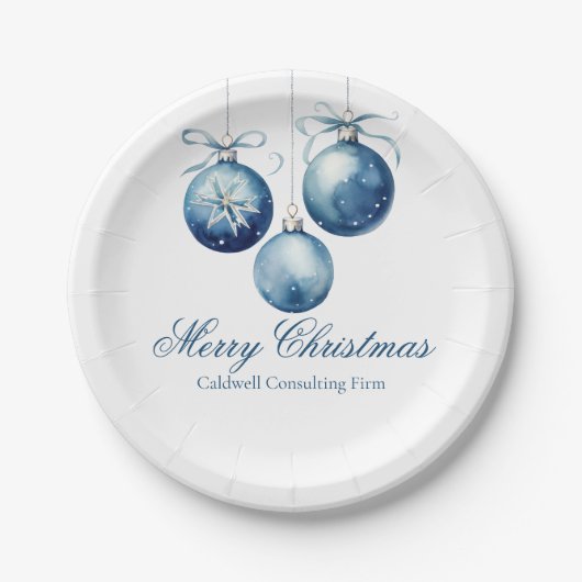 ブルーエレガントクリスマスオーナメント会社パーティー ペーパープレート (正面)
