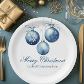 ブルーエレガントクリスマスオーナメント会社パーティー ペーパープレート