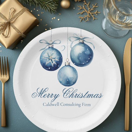 ブルーエレガントクリスマスオーナメント会社パーティー ペーパープレート