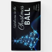 ブルーエレガントクリスマスツリーホリデーパーティーウェルカム 横断幕 (縦)