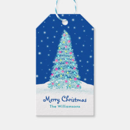 ブルーエレガントク飾リスマスツリーホリデイ ギフトタグ