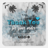 ブルーエレガントグリッターとメタリックサンキューカスタム スクエアシール (正面)