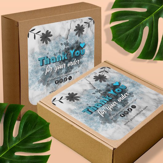 ブルーエレガントグリッターとメタリックサンキューカスタム スクエアシール