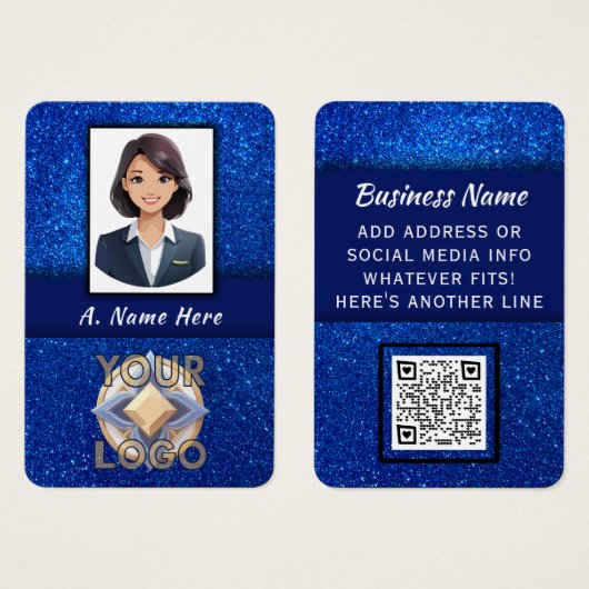 ブルーエレガントグリッターのプロ結婚イベントスタッフロゴ (正面&裏面)