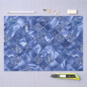 ブルーエレガントグリッターダイヤモンド格子パターン 薄葉紙 (クラフト)