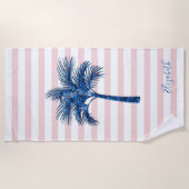 ブルーエレガントグリッターパームピンクストライプ ビーチタオル (正面)