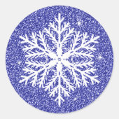 ブルーエレガントグリッターフェイククリスマススノーフレーク ラウンドシール (正面)