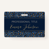 ブルーエレガントグリッターブラック金ゴールドヒョウ印刷 バッジ (正面)