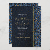 ブルーエレガントグリッターブラック金ゴールドヒョウ印刷 招待状 (正面/裏面)