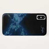 ブルーエレガントグリッターモノグラム Case-Mate iPhoneケース (裏面(横))