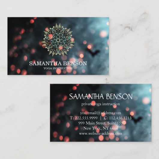 ブルーエレガントグリッターロータスヨガインストラクター 名刺 (正面/裏面)