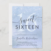 ブルーエレガントグリッターsweet sixteen誕生会 招待状 (正面)