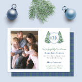 ブルーエレガントグリーンクリスマスフォト男の赤ちゃん誕生 案内状