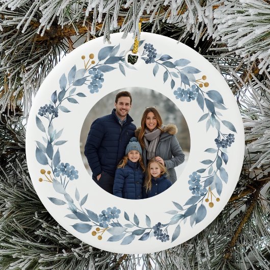 ブルーエレガントグリーンリース セラミックオーナメント