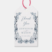 ブルーエレガントグレイフローラリース結婚サンキュー ギフトタグ (正面)